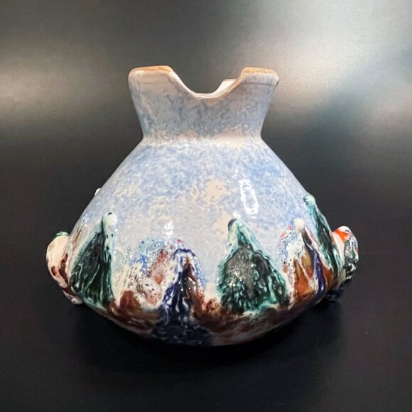 Vintage Italian Pottery Footed Planter / Vase Lava Glaze Double Handles 1960s - Picture 7 of 8